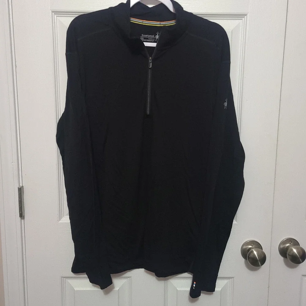 Smartwool Quarter Zip Pullover Mens XXL Black Merino Wool Blend Long Sleeve